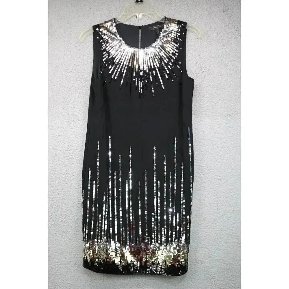 BCBG‎ Maxazria Sequined Silver,Black,Gold-Size XS-Cocktail/Party Dress